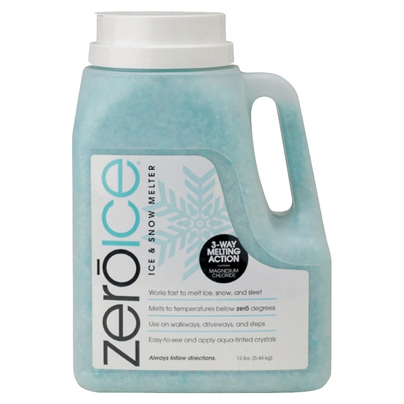 HJ Zero Ice 9594 Ice and Snow Melter, Aqua Tinted Crystal, Granular, White, 12 lb Jug, Pack of 4