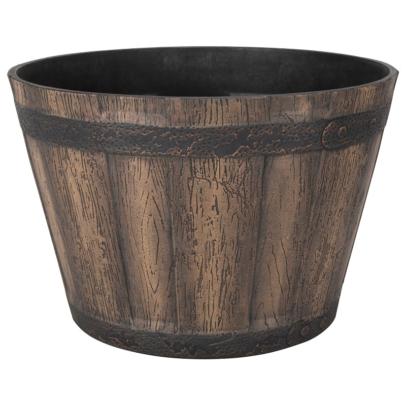 Landscapers Select PT-S056 Barrel Planter, 14-3/4 in Dia, 10 in H, Round, Whiskey Barrel Design, Resin, Weathered Oak, Pack of 6