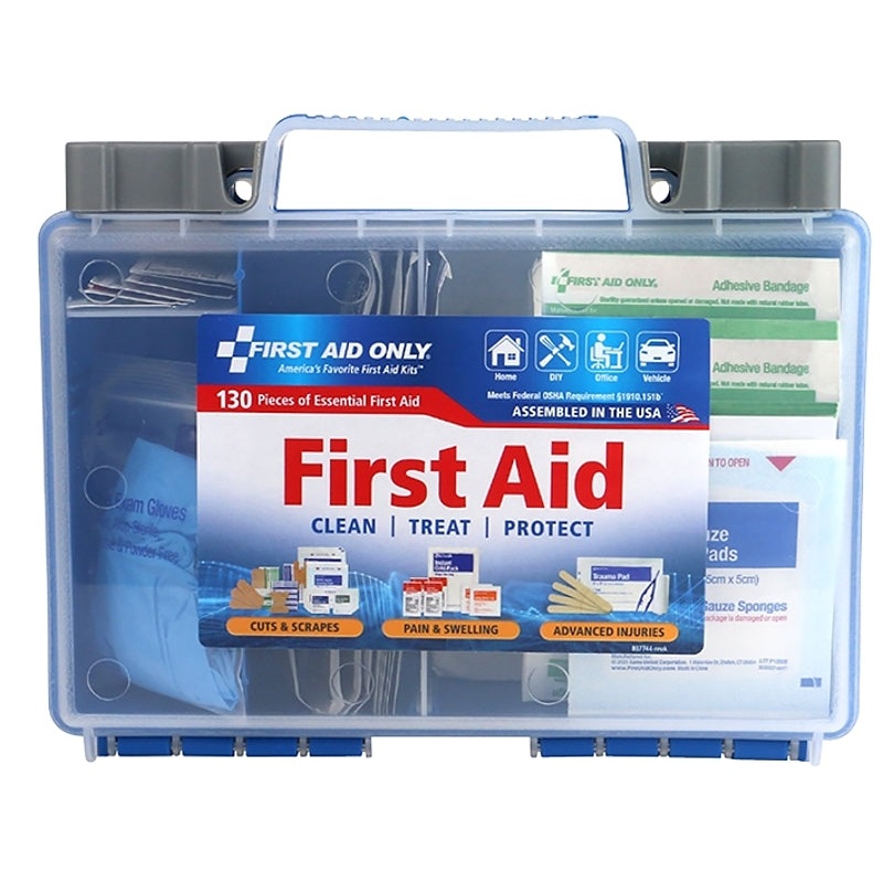 First Aid Only 91299 First Aid Kit, 130-Piece, Multi-Color, Includes: (25) 3/4 x 3 in Adhesive Plastic Bandages, Pack of 6