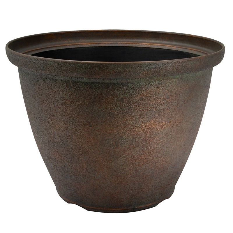 Landscapers Select S140816-1122 High-Drum Planter, 16 in Dia, 11.75 in H, Round, High-Density Resin, Bronze, Bronze, Pack of 6