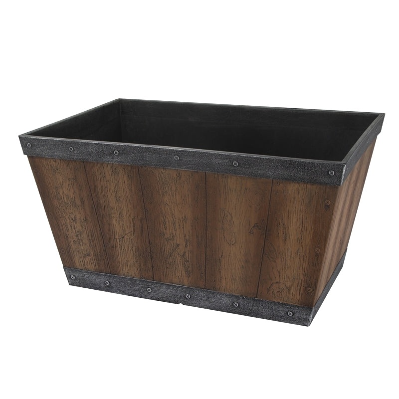 Landscapers Select S17060122-01-B Barn Planter, 12 in H, 24 in W, Rectangle, High-Density Resin, Brown, Brown, Pack of 6