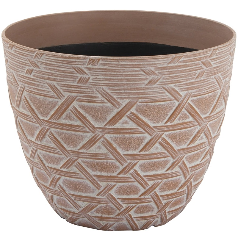 Landscapers Select S19121015-10 Arabesque Planter, 8 in Dia, 6-3/8 in H, Round, High-Density Resin, White Wash, Pack of 6