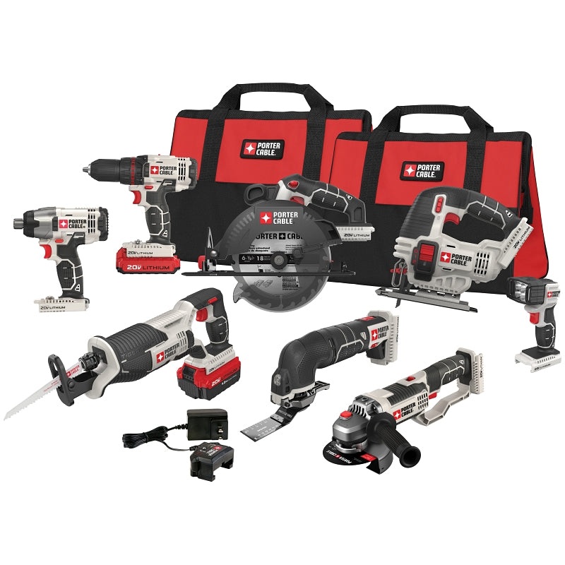 Porter-Cable PCCK619L8 Combination Tool Kit, Battery Included, 1.5, 4 Ah, 20 V, Lithium-Ion