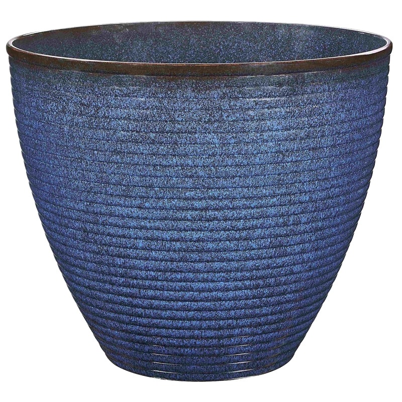 Landscapers Select PT-S007 Wave Planter, 18 in Dia, 15 in H, Round, Resin, Blue, Blue Wave, Pack of 6