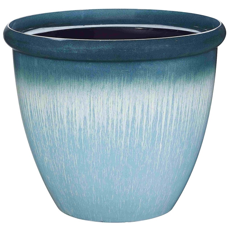 Landscapers Select PT-S010 Egg Rim Planter, 15 in Dia, 12-1/2 in H, Round, Resin, Blue, Blue Drip, Pack of 6
