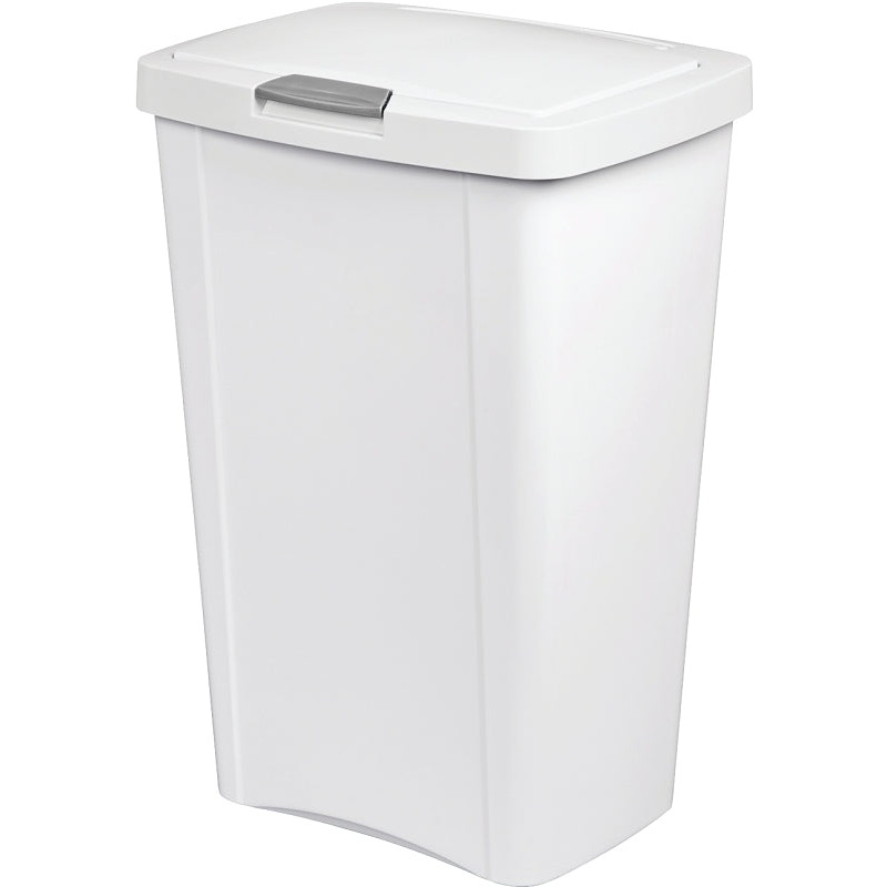 Sterilite TouchTop 10458004 Waste Basket with Latch, 13 gal Capacity, White, 24-3/4 in H, Pack of 4