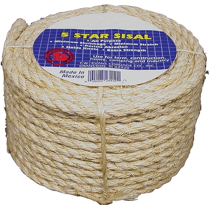 T.W. Evans Cordage 22-800 Fiber Rope, 3/4 in Dia, 600 ft L, Sisal, Natural