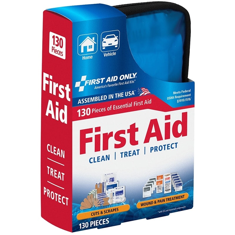 First Aid Only FAO-428 First Aid Kit, 130-Piece, Multi-Color, Includes: (10) 1 x 3 in Adhesive Plastic Bandages, Pack of 6