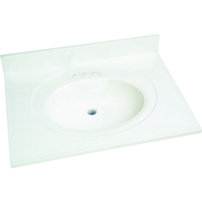 Foremost WS-2231 Vanity Top, 31 in OAL, 22 in OAW, Marble, Solid White, Oval Bowl, Countertop Edge