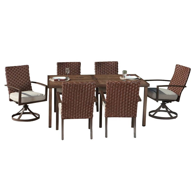 Pacific Casual LLC 223-MM19-185-7D Addison Dining Set, Woven Back, 7 Pc