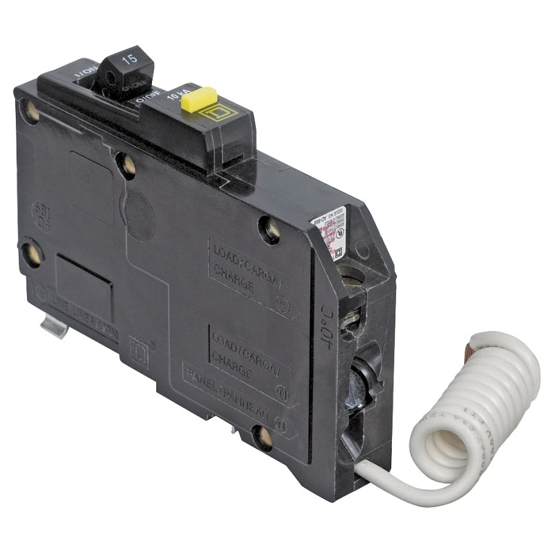 Square D QO QO115GFICP Circuit Breaker, Mini, 15 A, 1 -Pole, 120 V, Fixed Trip, Plug Mounting