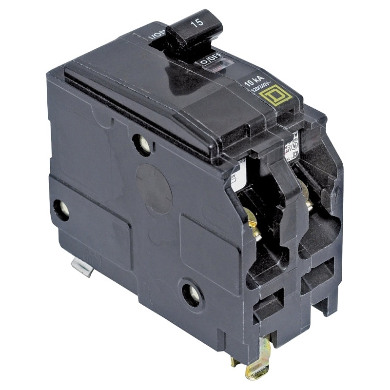 Square D QO QO215CP Circuit Breaker, Mini, 15 A, 2 -Pole, 120/240 VAC, 48 VDC, Plug Mounting, Black