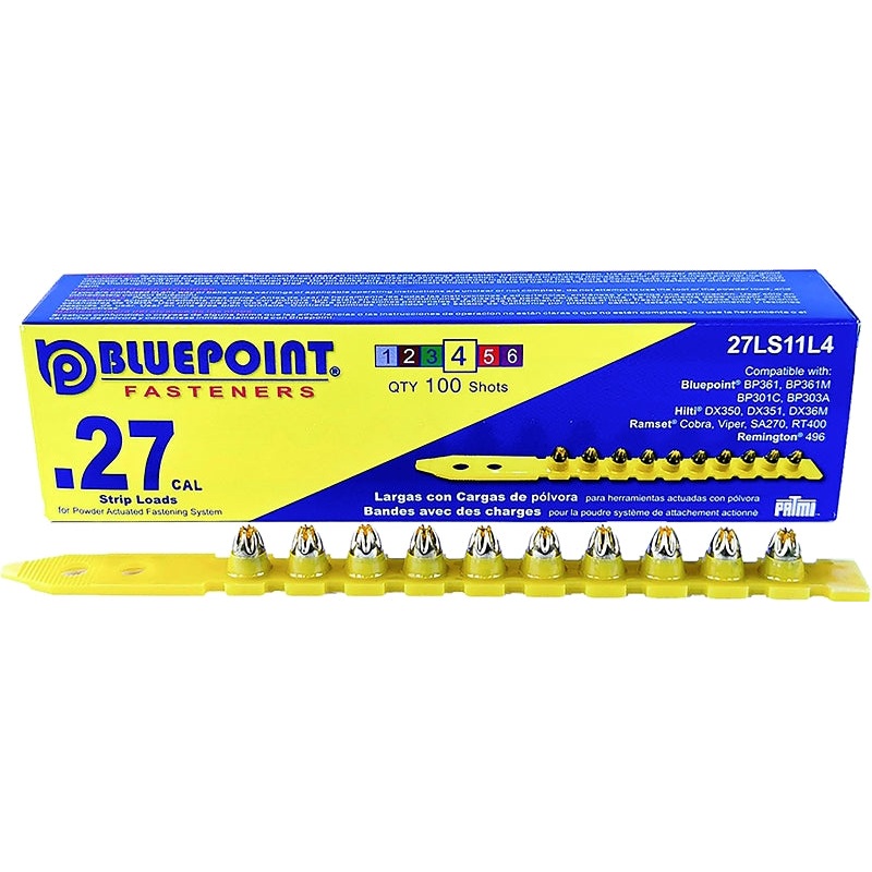 Blue Point Fasteners 27LS11L4 Low Velocity Load, 0.27 Caliber, Power Level: #4, Yellow Code, 6.8 mm Dia, 11 mm L, Pack of 100