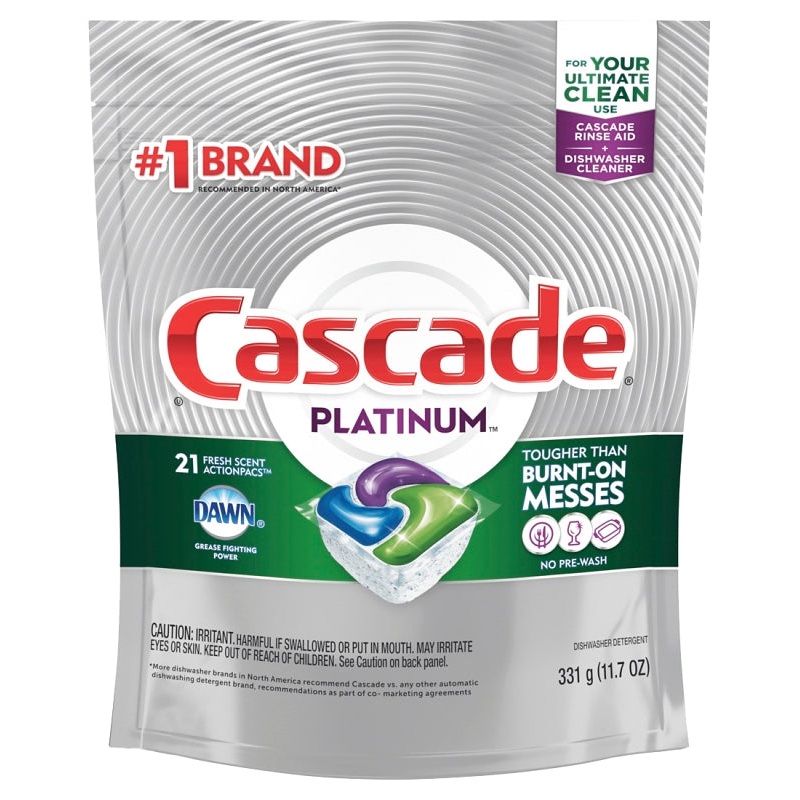 Cascade Platinum 80720 Dishwasher Detergent, 11.7 oz, Solid, Fresh, White