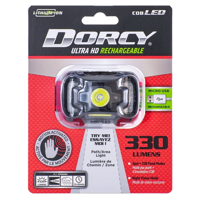Dorcy 41-4359 Rechargeable Headlamp, 1800 mAh, Lithium-Ion Battery, LED Lamp, 330 Lumens, Spot Beam, 200 m Beam Distance