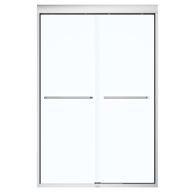 Maax Aura 135663-900-305 Sliding Shower Door, Brushed Nickel Frame, Clear Glass, Tempered Glass, Semi Frame, 2-Panel
