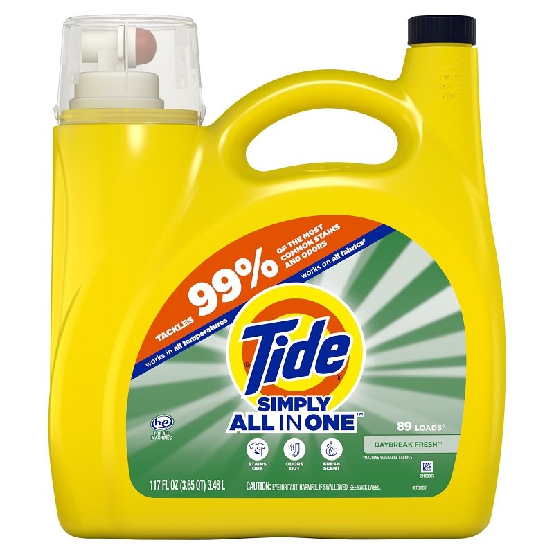 Tide Simply Clean and Fresh Series 80795533 High-Efficiency Laundry Detergent, 117 fl-oz, Bottle, Liquid, Daybreak Fresh, Pack of 4