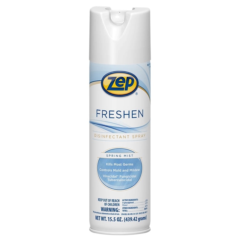 Zep 1050017 Freshen Disinfectant Spray, 15.5 oz Aerosol Can, Characteristic, Clear/Light Yellow