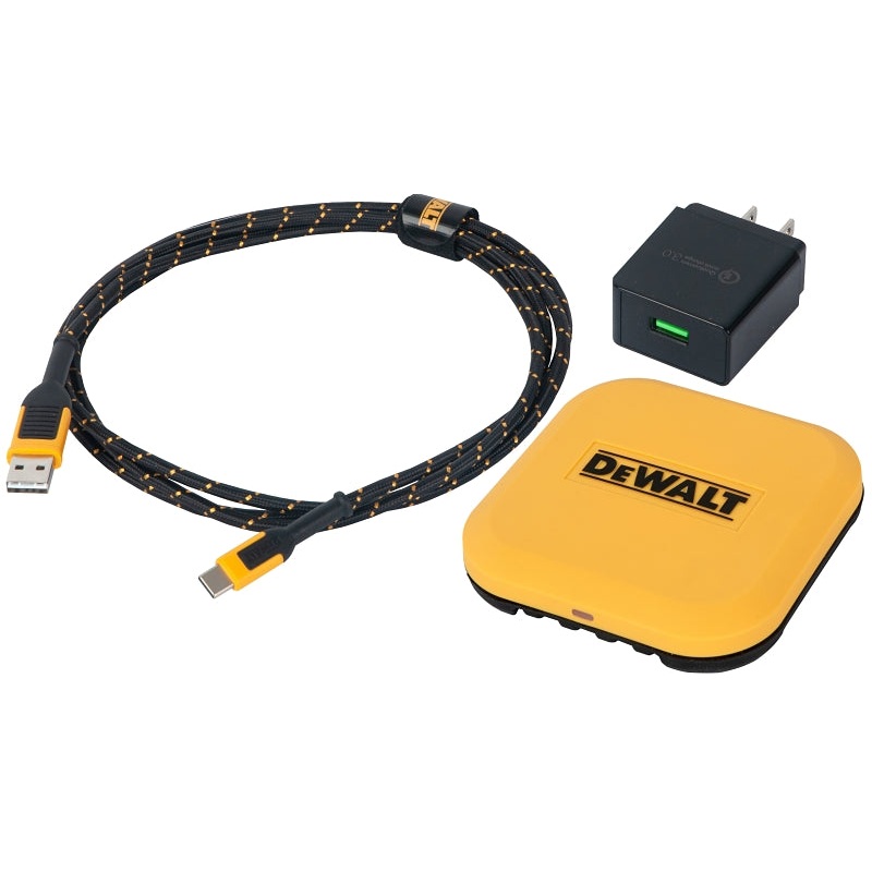 DEWALT 141 0476 DW2 USB Charger, Black/Yellow, For: Qi-Compatible Devices, 6 ft L Cord