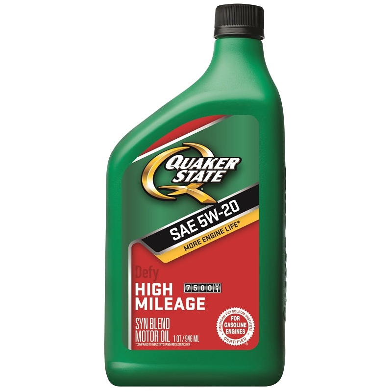 Quaker State 550043274 High-Mileage Motor Oil, 5W-20, 1 qt Bottle, Pack of 6