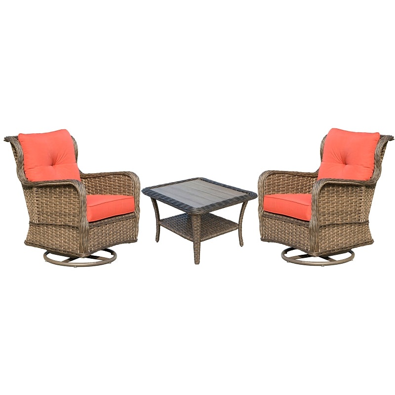 Seasonal Trends 101104 Woodbury Set, Aluminum/PE Wicker, Orange/Red, 3-Piece