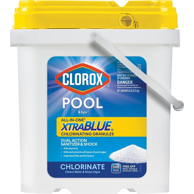 Clorox POOL & Spa All-in-One XtraBlue 24206CLX Chlorinating Granules, 6 lb, Solid, Slight Chlorine, White, Pack of 4