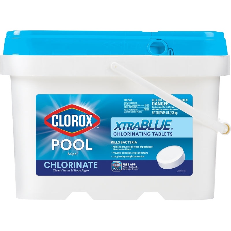 Clorox POOL & Spa XtraBlue 23005CLX Chlorinating Tablet, Solid, Chlorine, 5 lb, Pack of 4