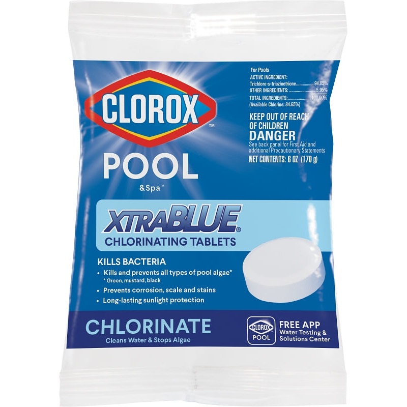 Clorox POOL & Spa XtraBlue 24201CLX Chlorinating Tablet, Solid, Chlorine, 8 oz, Pack of 44