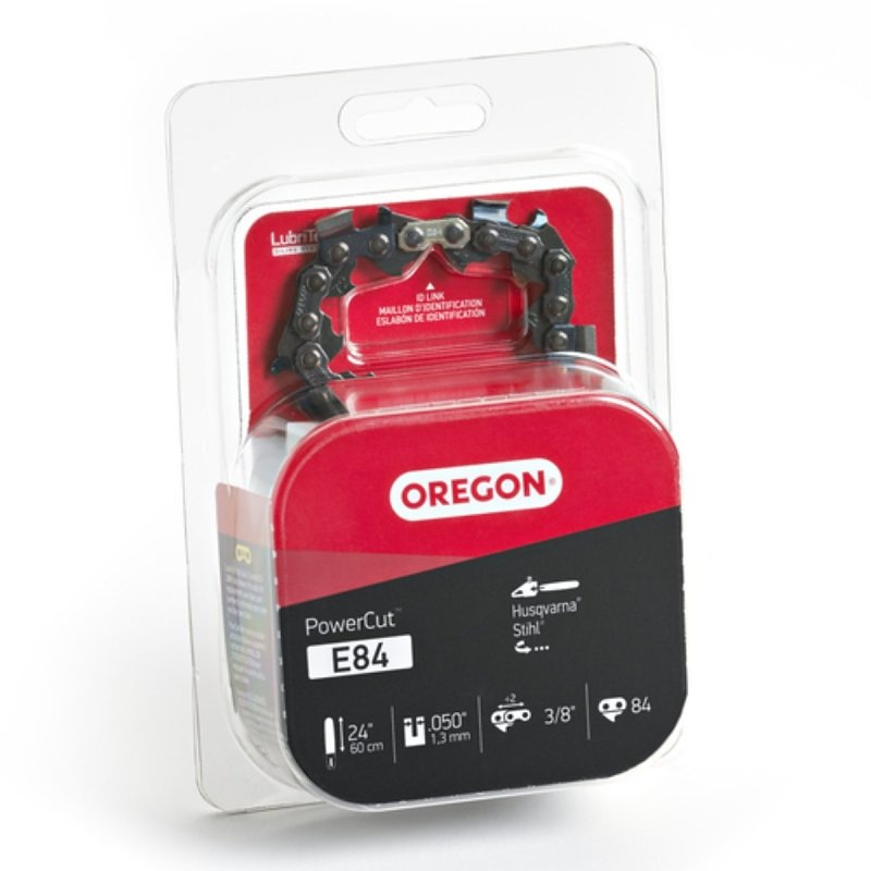 Oregon PowerCut E84 Chainsaw Chain, 24 in L Bar, 0.05 Gauge, 3/8 in TPI/Pitch, 84-Link