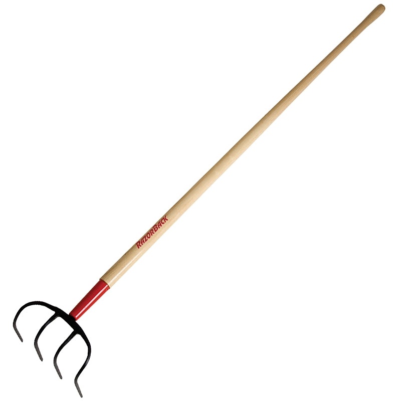 Razor-Back 75212 Manure/Refuse Hook with Handle, 8-1/4 in W, 9-1/2 in L, 6 in L Tine, 4-Tine, Wood Handle