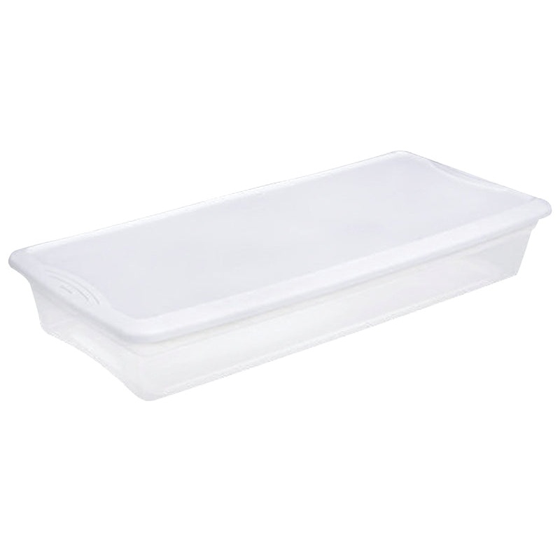 Sterilite 19608006 Storage Box, Plastic, Clear/White, 34-7/8 in L, 16-5/8 in W, 6-1/8 in H, Pack of 6