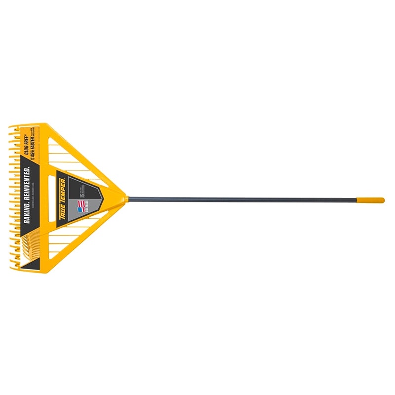 True Temper 2704000 Leaf Rake, Poly Tine, 11 in L Tine, 26 in W Tine, 39-Tine, Steel Handle, 60 in L Handle