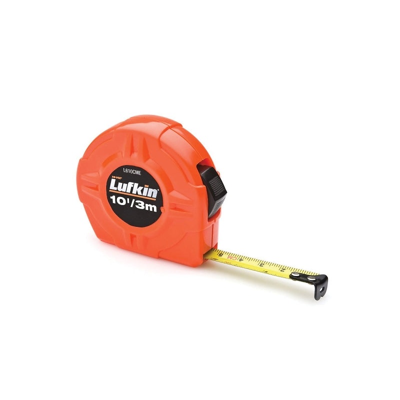 Crescent Lufkin L600N Series L610CMEN Tape Measure, 10 ft L Blade, 1/2 in W Blade, Steel Blade, ABS Case, Orange Case