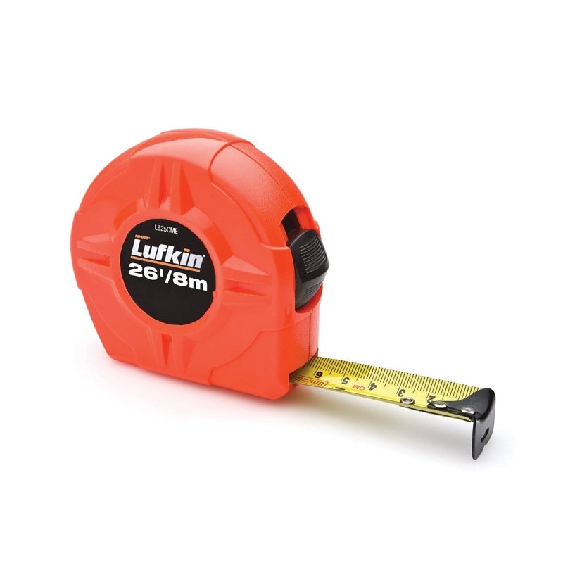 Crescent Lufkin L600N Series L625CMEN Tape Measure, 25 ft L Blade, 1 in W Blade, Steel Blade, ABS Case, Orange Case