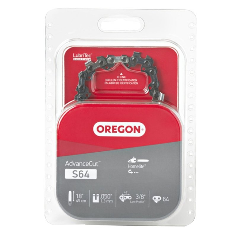 Oregon S64 Chainsaw Chain, 18 in L Bar, 0.05 Gauge, 3/8 in TPI/Pitch, 64-Link