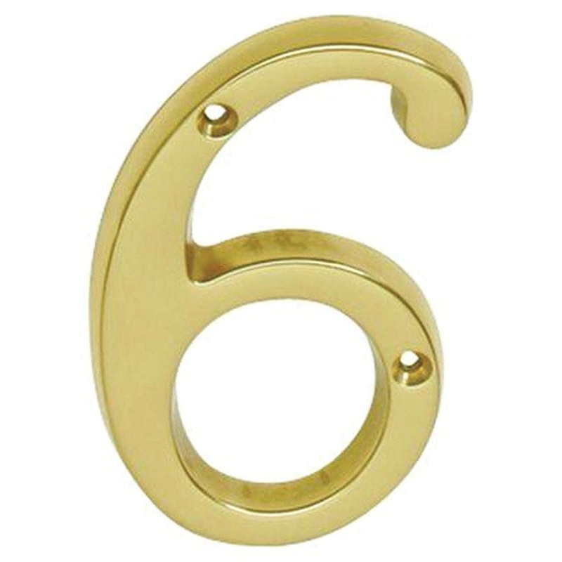 Schlage SC2-3066-605 #6 House Number, Character: 6, 4 in H Character, Brass Character, Solid Brass