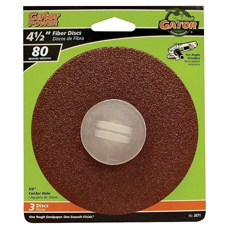Gator 3071 Fiber Disc, 4-1/2 in Dia, 80 Grit, Medium, Aluminum Oxide Abrasive, Fiber Backing