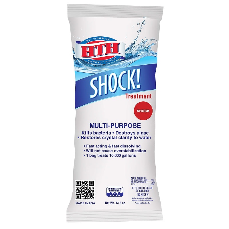 HTH 52017 Shock Treatment, Solid, Chlorine-Like, 13.3 oz Pouch, Pack of 18