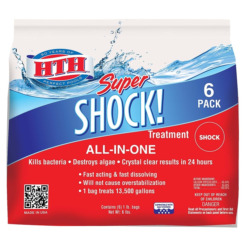 HTH Super Shock 52023 Pool Treatment, Solid, Chlorine-Like, 6 lb, Pack of 6