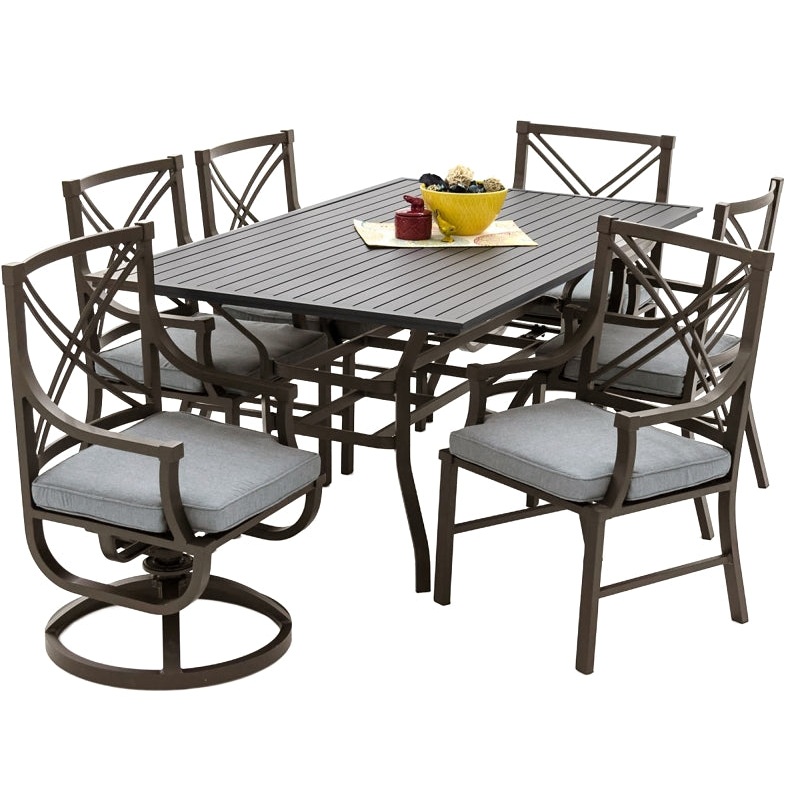 Seasonal Trends 161008 Audubon Dining Set, 7-Piece, 6 Seating, Rectangle Table, Aluminum Tabletop, Gray Table