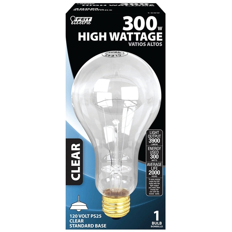 Feit Electric 300M Incandescent Lamp, Clear Lamp, 3.12 in D x 6.95 in H Dimensions, 300 W, PS25 Lamp, 3900 Lumens, Pack of 6