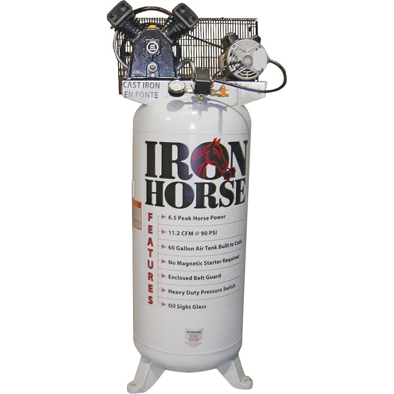 Iron Horse IHD6160V1 Air Compressor, Tool Only, 60 gal Tank, 6.5 hp, 208/230 V, 150 psi Pressure, 11.2 cfm Air
