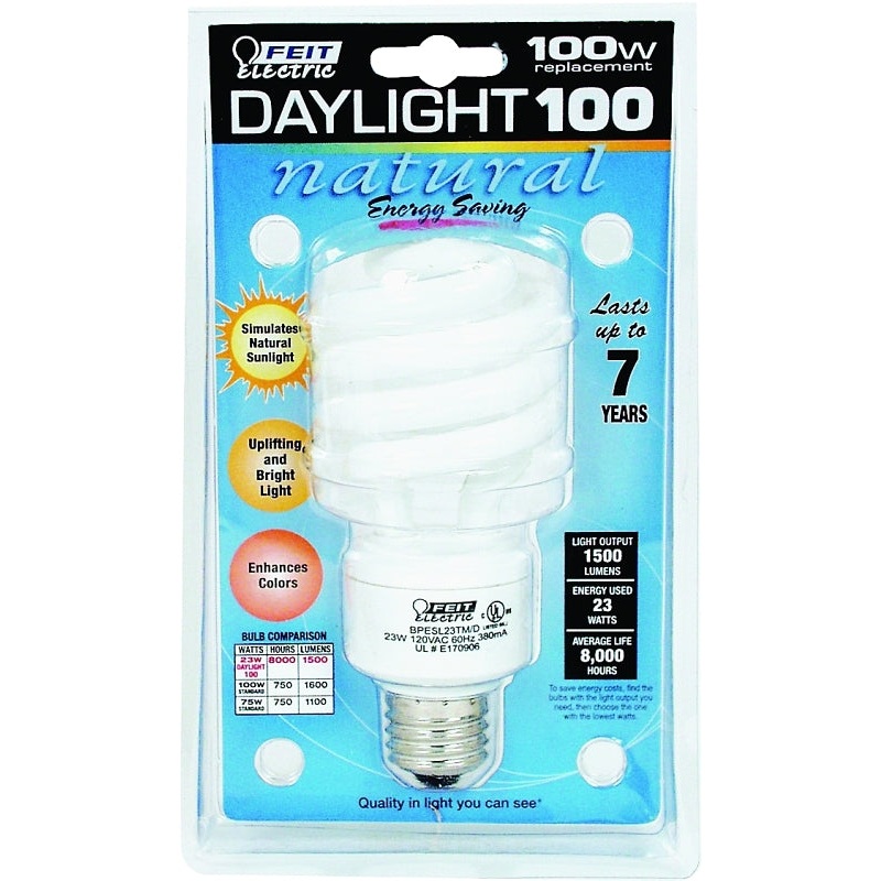 Feit Electric BPESL23TM/D Compact Fluorescent Light, 23 W, Spiral Lamp, Medium E26 Lamp Base, 1600 Lumens