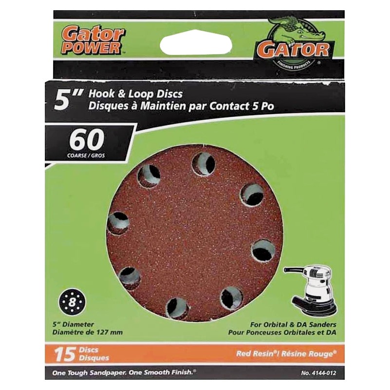 Gator 4144-012 Sanding Disc, 5 in Dia, 60 Grit, Coarse, Aluminum Oxide Abrasive, Vented