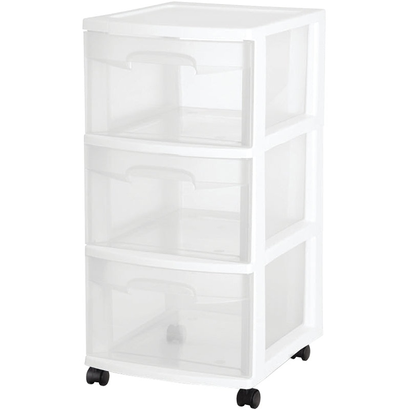 Sterilite 28308002 Series Drawer Cart, Clear/White, 3-Drawer, Plastic, 12-5/8 in OAW, 14-1/2 in OAH, 24 in OAD, Pack of 2