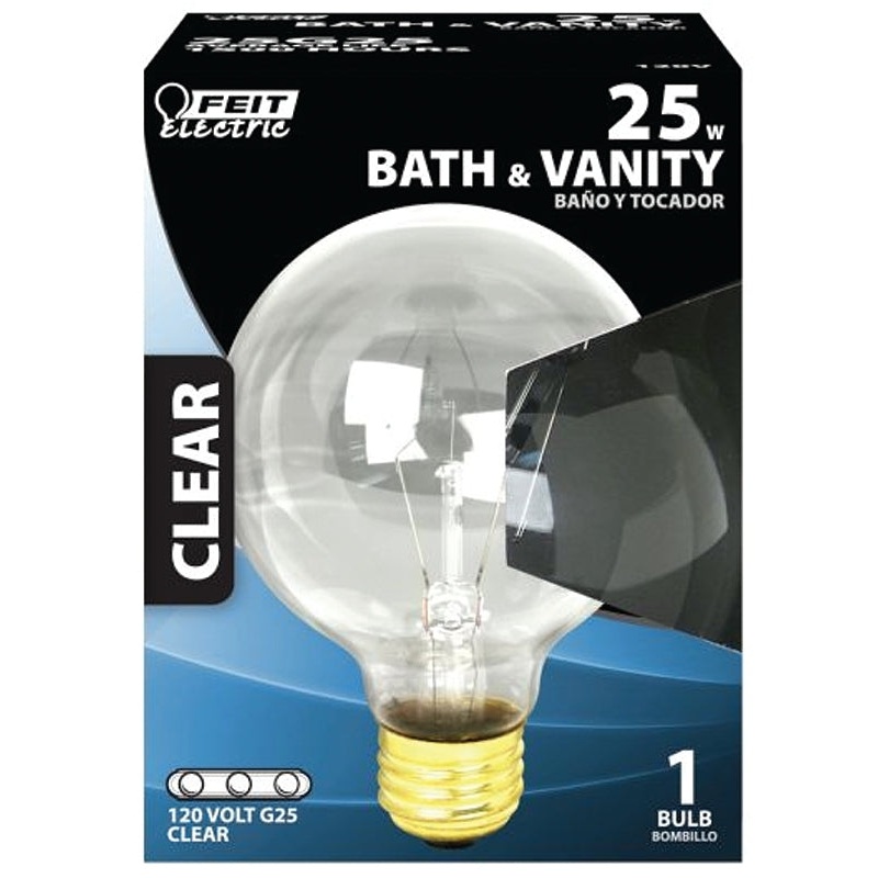 Feit Electric 25G25/RP Incandescent Lamp, 25 W, G25 Lamp, Medium E26 Lamp Base, 1500 hr Average Life, Pack of 6