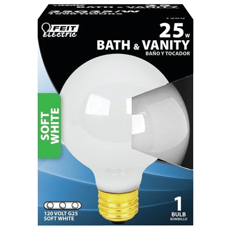 Feit Electric 25G25/W/RP Incandescent Lamp, 25 W, G25 Lamp, Medium E26 Lamp Base, 2850 K Color Temp, Pack of 6