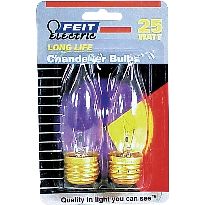 Feit Electric BP25EFC Incandescent Lamp, 25 W, Flame Tip Lamp, Medium E26 Lamp Base, 2700 K Color Temp, Pack of 6
