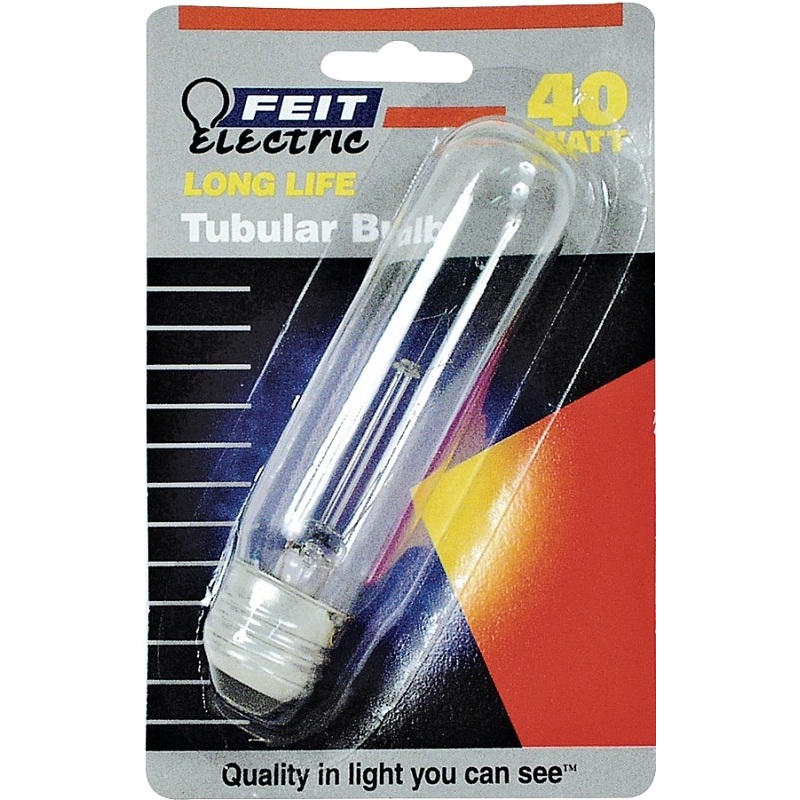 Feit Electric BP40T10 Incandescent Lamp, Clear Lamp, 1-1/4 in D x 5 in H Dimensions, 40 W, T10 Lamp, 400 Lumens, Pack of 12