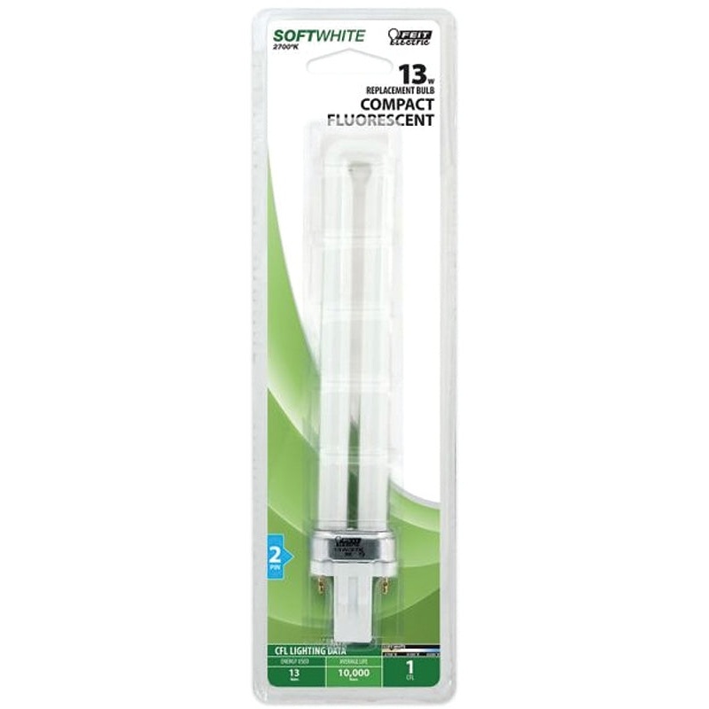 Feit Electric BPPL13 Compact Fluorescent Bulb, 13 W, PL Lamp, GX23 Lamp Base, 800 Lumens, 2700 K Color Temp, Pack of 6